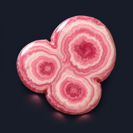 インカローズの絵（丸いふくらみが三つある断面・白い縞のある濃い薔薇色）